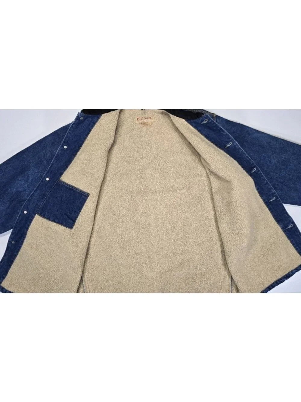 Big Mac Vtg Blue Denim Corduroy Collar Sherpa Lined Chore Work Coat Jacket Men L - Picture 12 of 16